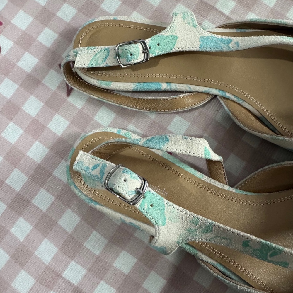 Maison Margiela Floral Split-Toe Slingback Flats in Mint and Cream - Picture 5 of 8